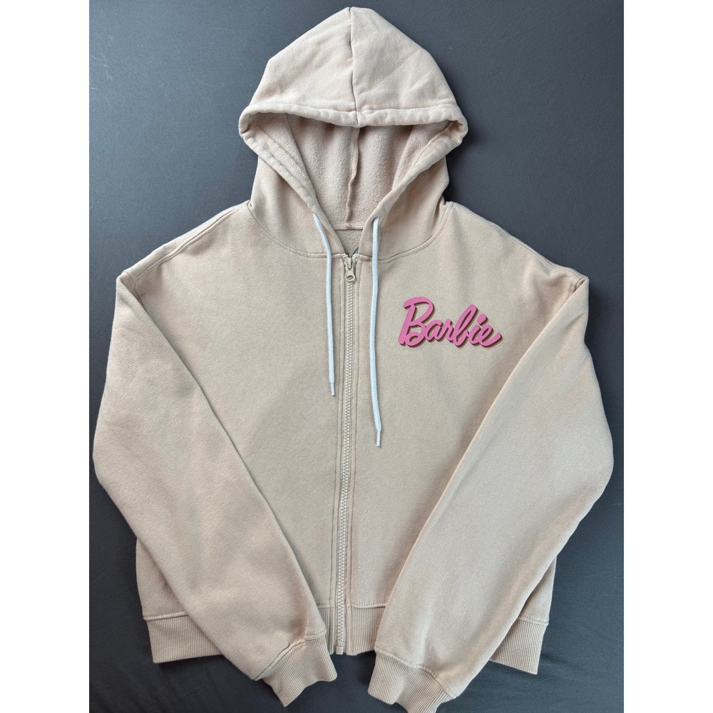Barbie Full Zip Hoodie Women Medium Pink Tan Excellent